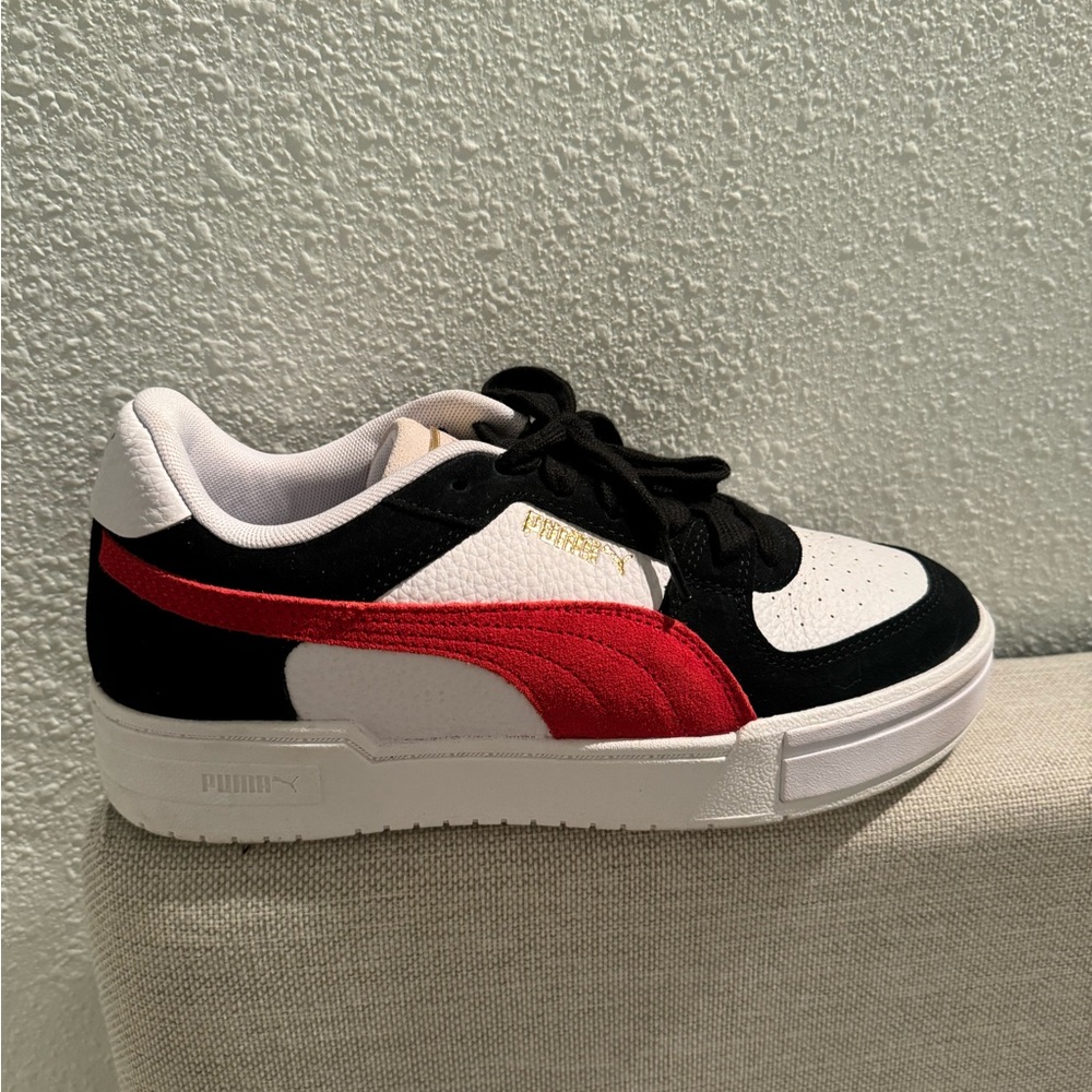 Puma red black and white sneakers
